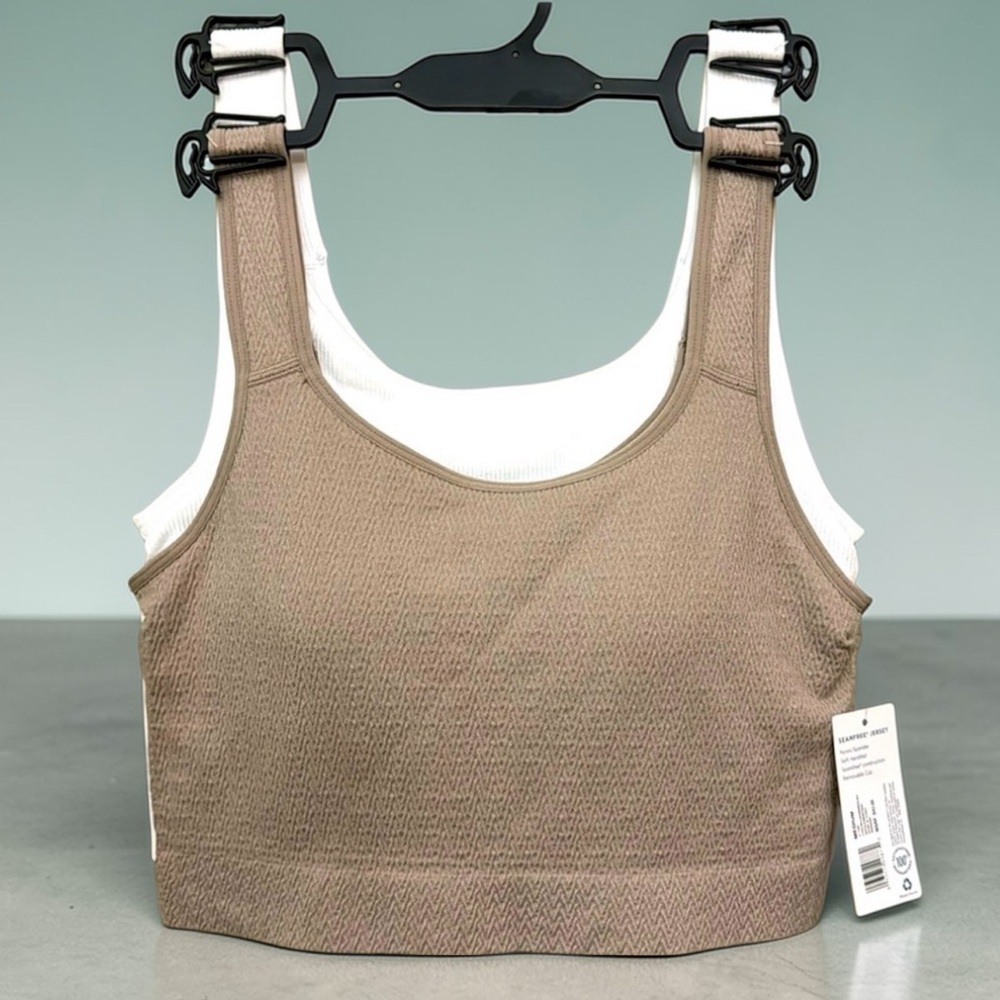 Jockey Seamfree Bralette Set Med Tan & White Nylon Stretch Wireless 2 Pack NWT
